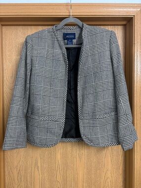 Sweet Suit Petite Women's Black & White Plaid Open-Front Jacket